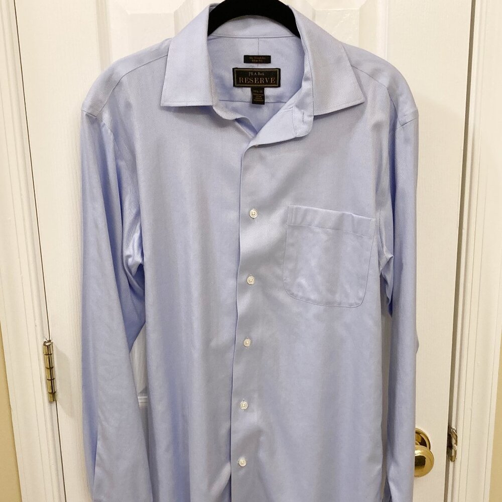 Joseph A Bank Reserve 15.5/35 Slim Blue Herringbone Dress Shirt